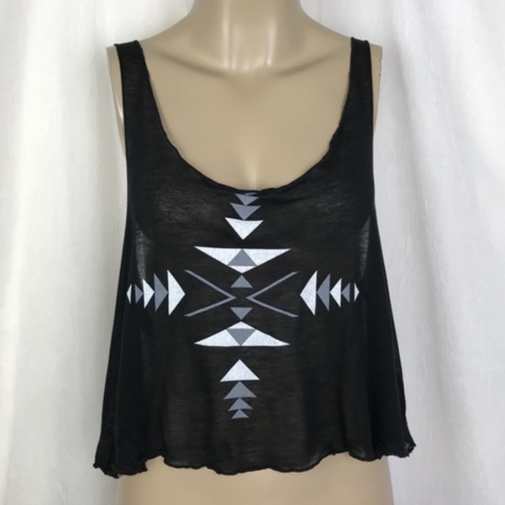 Forever 21 Black Sheer Geometric Cropped Tank Top
